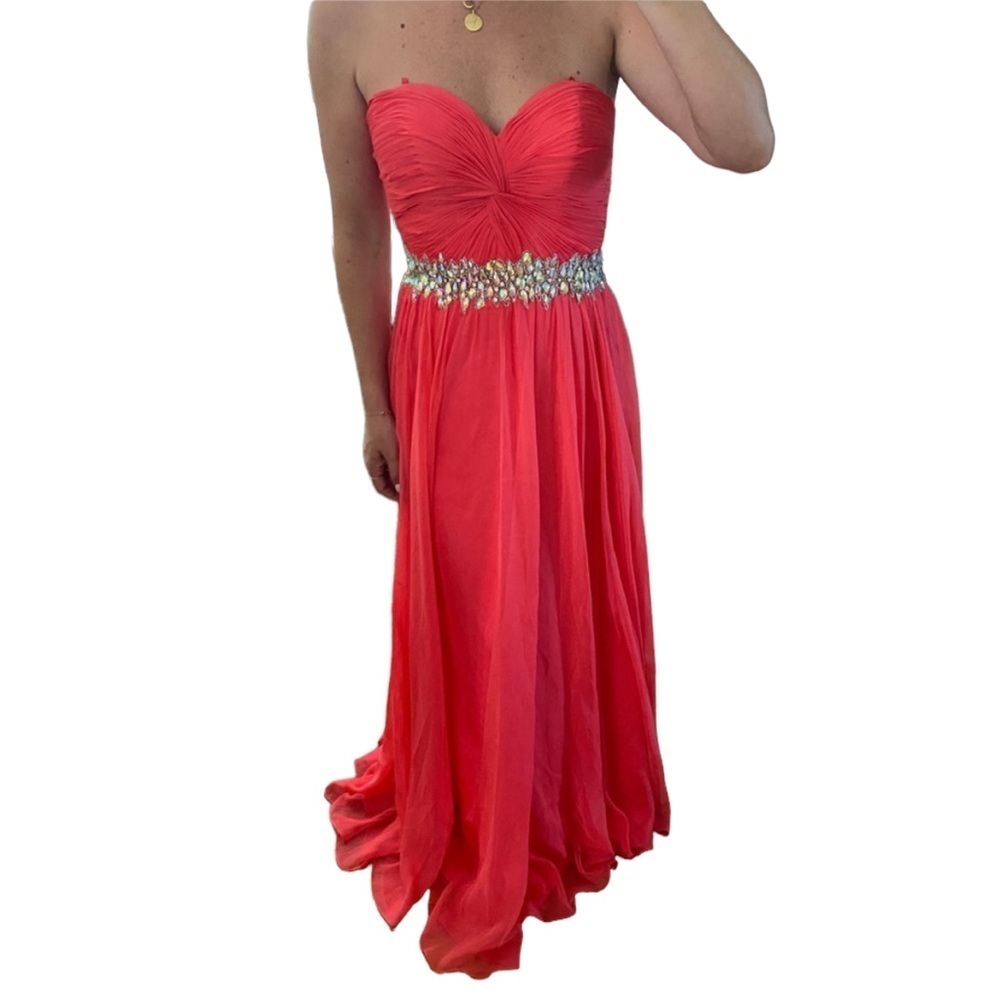 Jovani Strapless Gown with Sequin Belt